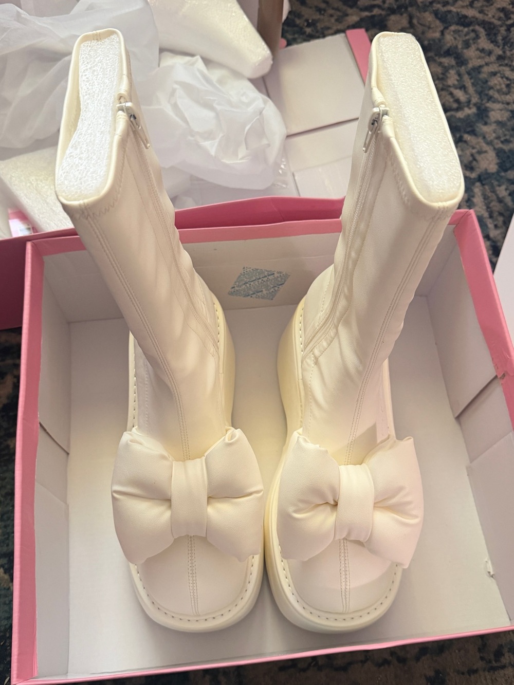 NEW Dolls Kill - Sugar Thrillz - Make It Mine Boots - Cream Bow-Accent Boots